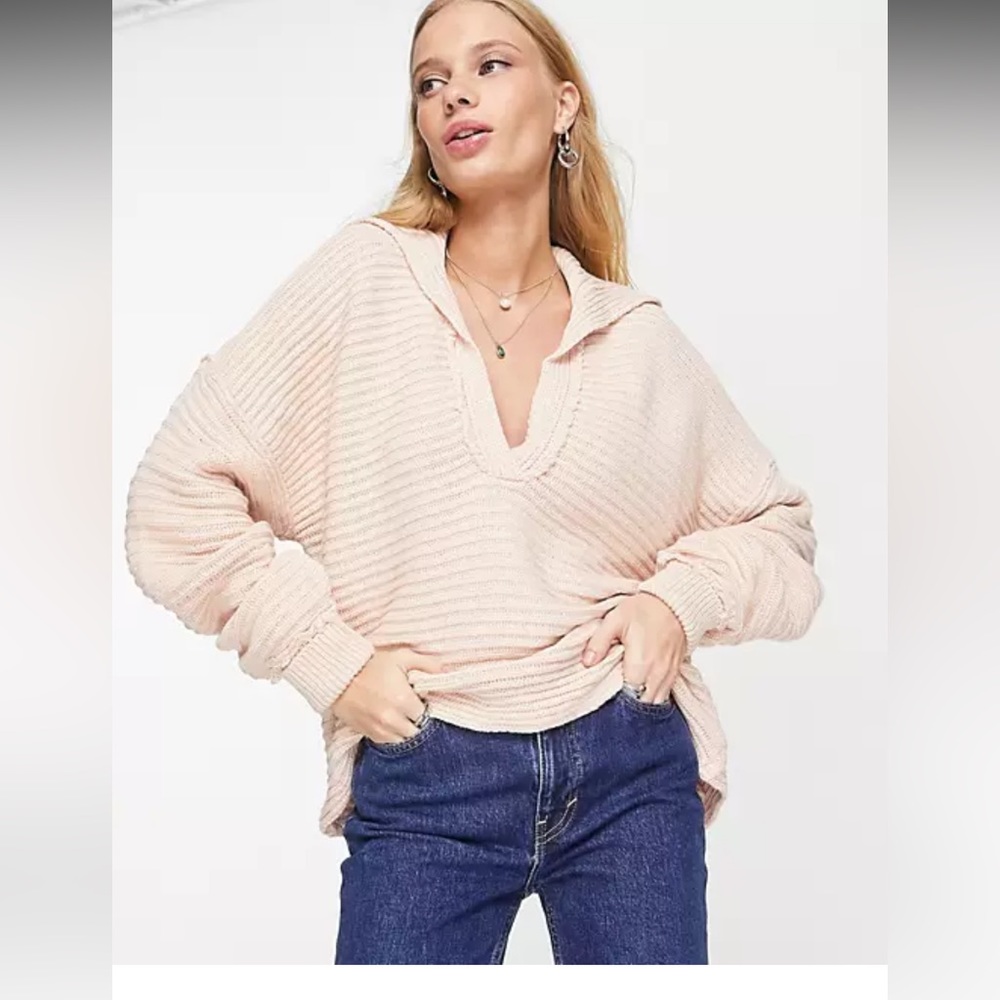 Free People Marlie deep v ribbed sweater in pink